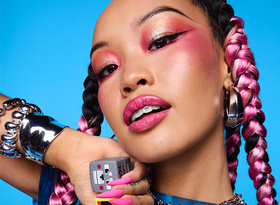 2026 luxe division ysl nyx woman with pink braids lipstick and nails