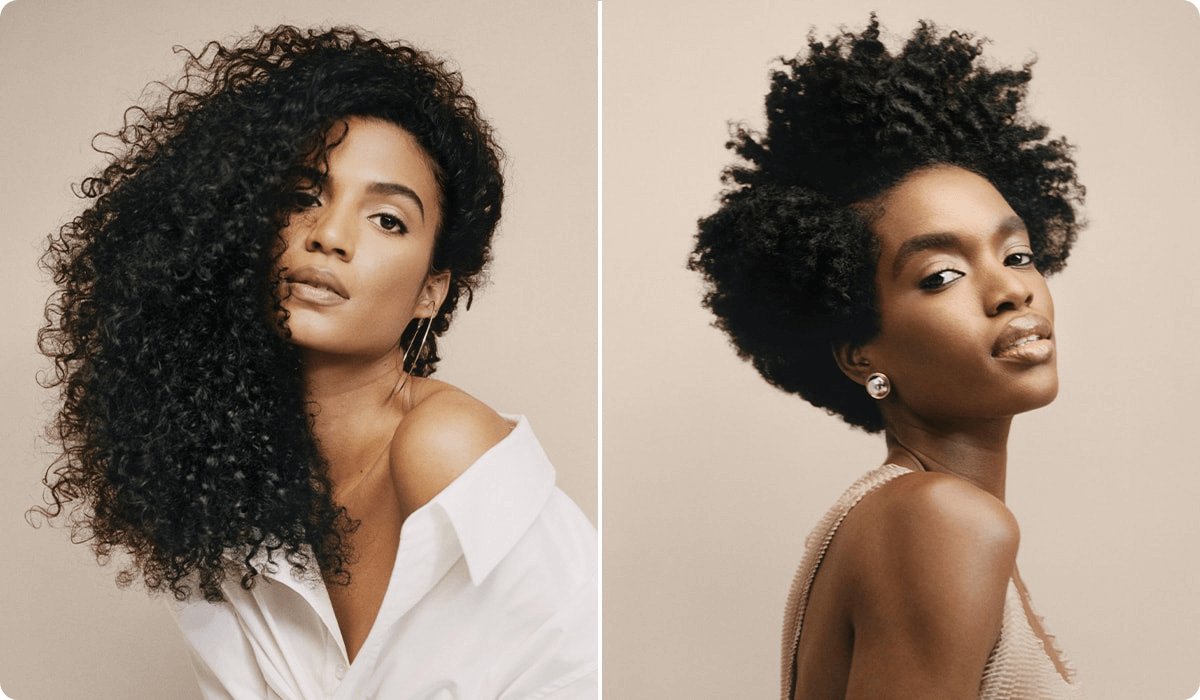 2025 loreal professional products division brand mizani black women with curly hair in beige outfits